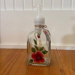 Floral Glass Soap Dispenser Red Poppies